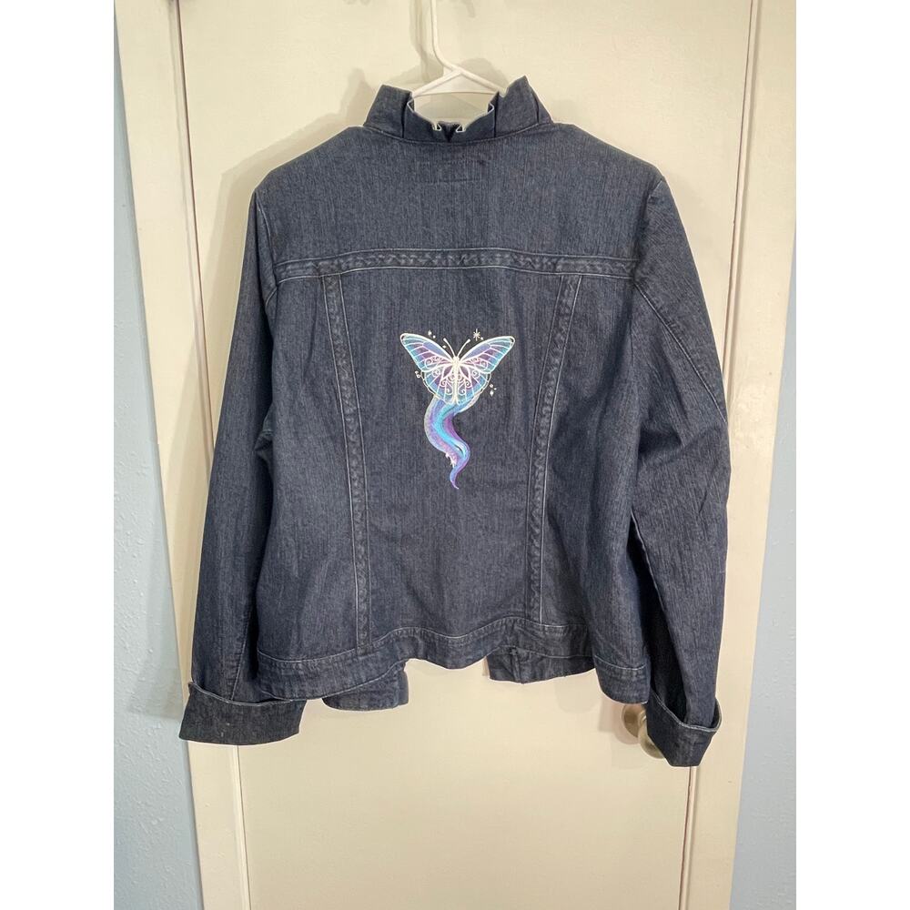 Vintage Christiana Zinn Denim Jacket 1X Embroidered Butterfly Fairygoth Y2K - Picture 3 of 5